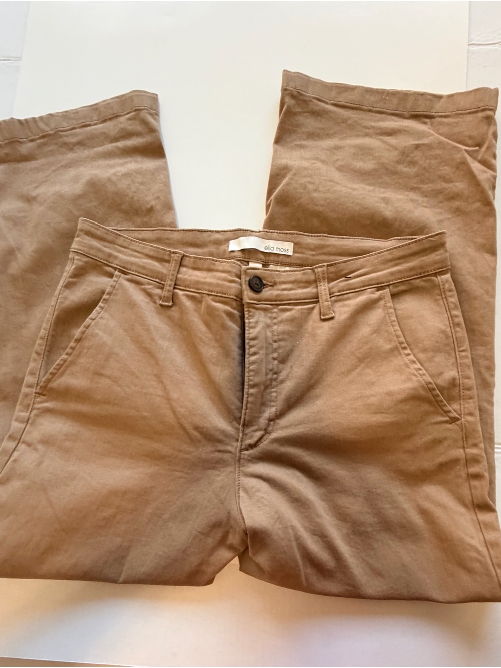 Ella Moss Women’s Wide Leg Pants Size 10 Tan Brown High Rise Chino Trousers